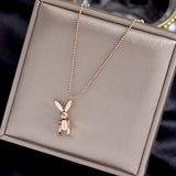 Mobile Rabbit Pendant Necklace Yellow Titanium Steel Jewelry Gift
