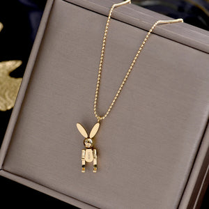 Mobile Rabbit Pendant Necklace Yellow Titanium Steel Jewelry Gift