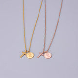 Vintage Queen Coin Cross Pendant Necklace Rose Titanium Steel
