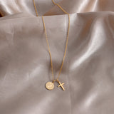 Vintage Queen Coin Cross Pendant Necklace Rose Titanium Steel