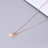 Vintage Queen Coin Cross Pendant Necklace Rose Titanium Steel