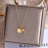 Vintage Queen Coin Cross Pendant Necklace Rose Titanium Steel
