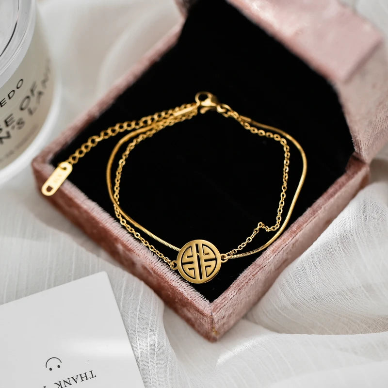Yellow Double Chain Fortunate Character Bracelet