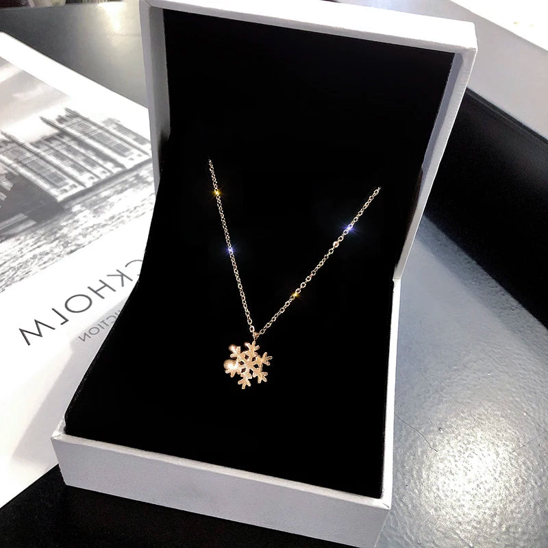 Yellow Frosting Snowflake Pendant Necklace Titanium Steel Jewelry
