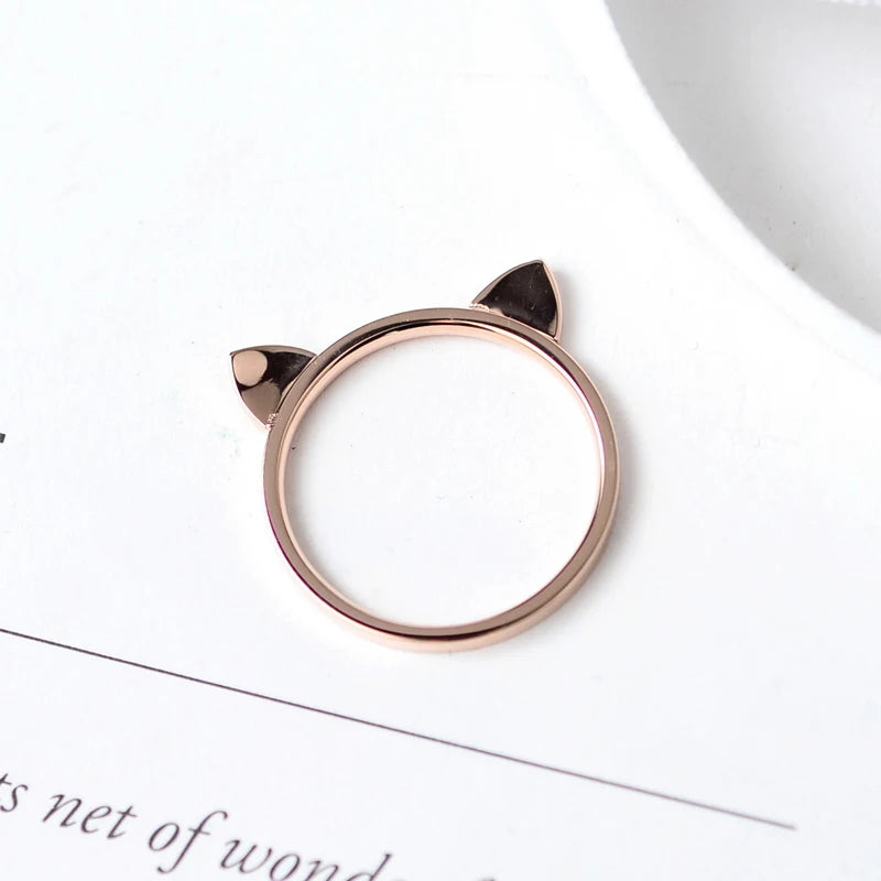 Yellow Rose Cat Ears Finger Ring Women Girl Birthday Gift Wedding Jewelry