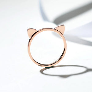 Yellow Rose Cat Ears Finger Ring Women Girl Birthday Gift Wedding Jewelry