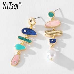 Irregular Pearl Drop Earrings Long Dangle Jewelry YT654