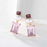 Pink Rhinestone Pearl Drop Earrings Geometric Earring for Women YT1443