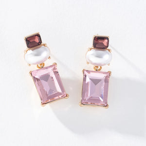 Pink Rhinestone Pearl Drop Earrings Geometric Earring for Women YT1443