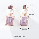 Pink Rhinestone Pearl Drop Earrings Geometric Earring for Women YT1443