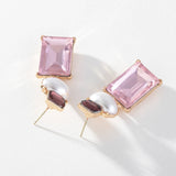 Pink Rhinestone Pearl Drop Earrings Geometric Earring for Women YT1443