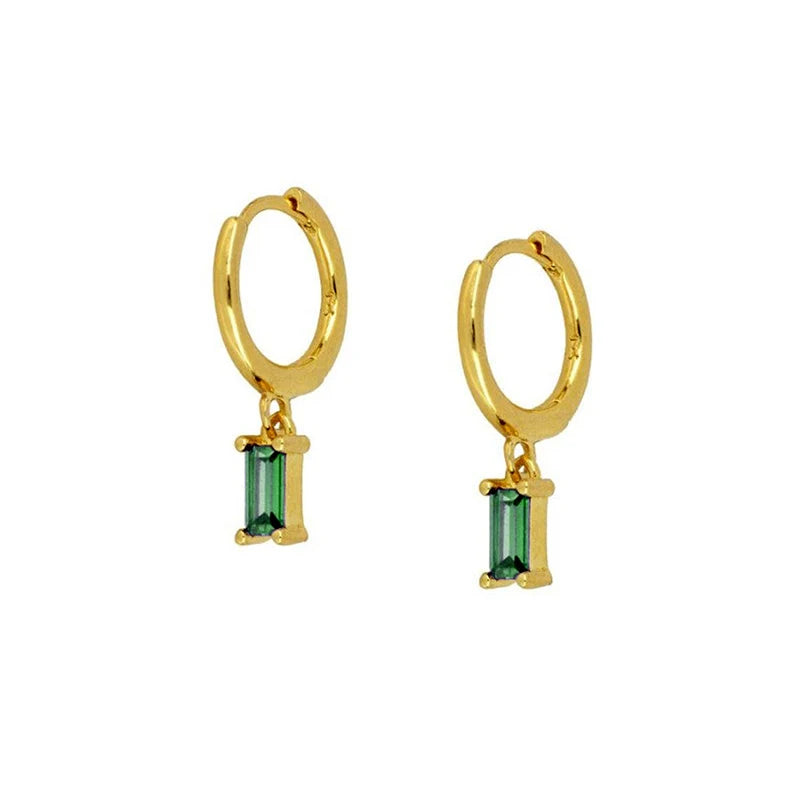 925 Silver Green Zircon Hoop & Stud Earrings Set