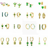 925 Silver Green Zircon Hoop & Stud Earrings Set