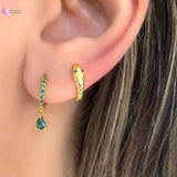 925 Silver Green Zircon Hoop & Stud Earrings Set