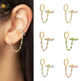 925 Sterling Silver Colorful Zircon Tassel Hoop Earrings for Women