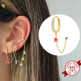 925 Sterling Silver Colorful Zircon Tassel Hoop Earrings for Women
