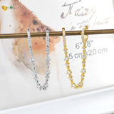 925 Silver Double Hole Chain Crystal Zircon Hoop Earrings for Women