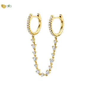 925 Silver Double Hole Chain Crystal Zircon Hoop Earrings for Women