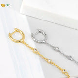 925 Silver Double Hole Chain Crystal Zircon Hoop Earrings for Women
