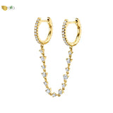925 Silver Double Hole Chain Crystal Zircon Hoop Earrings for Women