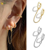 925 Silver Double Hole Chain Crystal Zircon Hoop Earrings for Women