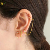 925 Silver Double Hole Chain Crystal Zircon Hoop Earrings for Women