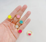 24k Gold-Plated Silver Enamel Smile Ring Size Spring Fine Jewelry