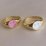 24k Gold-Plated Silver Enamel Smile Ring Size Spring Fine Jewelry