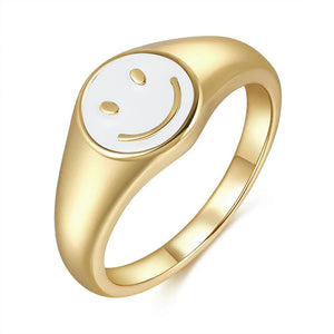 24k Gold-Plated Silver Enamel Smile Ring Size Spring Fine Jewelry