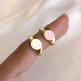 24k Gold-Plated Silver Enamel Smile Ring Size Spring Fine Jewelry