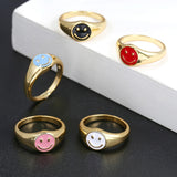 24k Gold-Plated Silver Enamel Smile Ring Size Spring Fine Jewelry