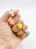 24k Gold-Plated Silver Enamel Smile Ring Size Spring Fine Jewelry