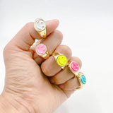 24k Gold-Plated Silver Enamel Smile Ring Size Spring Fine Jewelry