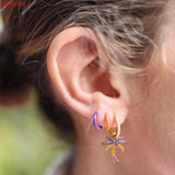 925 Silver Coconut Tree Huggie Earrings with Zircon Crystal