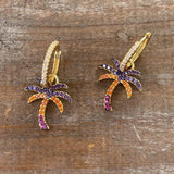 925 Silver Coconut Tree Huggie Earrings with Zircon Crystal
