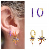 925 Silver Coconut Tree Huggie Earrings with Zircon Crystal