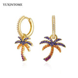 925 Silver Coconut Tree Huggie Earrings with Zircon Crystal