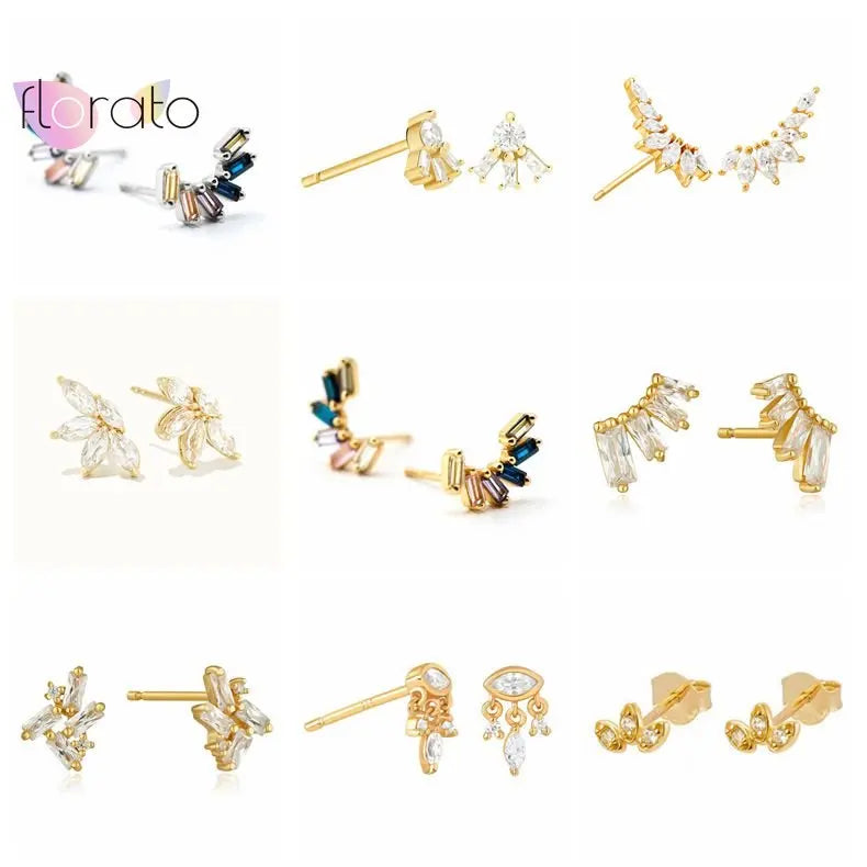 925 Silver Stud Earrings Colorful Female Jewelry