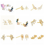 925 Silver Stud Earrings Colorful Female Jewelry