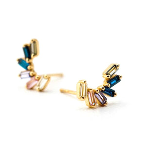 925 Silver Stud Earrings Colorful Female Jewelry