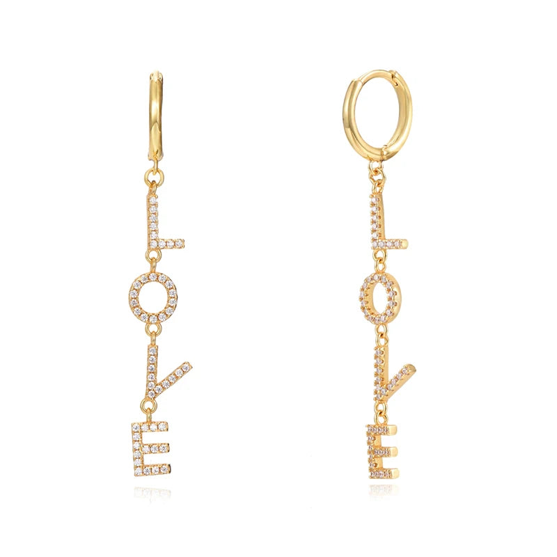 925 Silver Drop Hoop Earring LOVE Word Jewelry