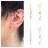 925 Silver Drop Hoop Earring LOVE Word Jewelry