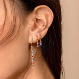 925 Silver Ear Needle Hoop Earrings Purple Water Drop/Cross/Rectangle