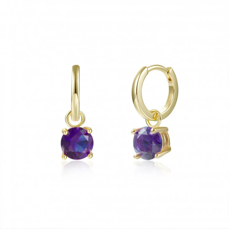 925 Silver Ear Needle Hoop Earrings Purple Water Drop/Cross/Rectangle