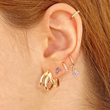 925 Silver Ear Needle Hoop Earrings Purple Water Drop/Cross/Rectangle
