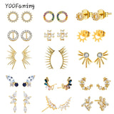 925 Silver Sun Rays Stud Earrings Zircon Jewelry