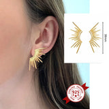 925 Silver Sun Rays Stud Earrings Zircon Jewelry