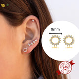 925 Silver Round Stud Earrings Crystal Zirconia Minimalist Women's Jewelry