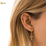 925 Silver Round Stud Earrings Crystal Zirconia Minimalist Women's Jewelry