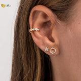 925 Silver Round Stud Earrings Crystal Zirconia Minimalist Women's Jewelry